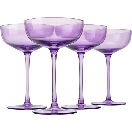 The Wine Savant Colored Coupe Glass | 7oz | Set of 4 Colorful Champagne & Cocktail Glasses, Fancy Manhattan, Crystal Martini, Cocktails Set, Margarita Bar Glassware Gift, Vintage (Lavender Purple) by The Wine Savant - Vysn