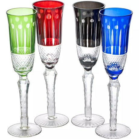 The Wine Savant Crystal Italian Multicolor Design Flutes - 4 Set - 5oz 9" H Cocktail & Champagne Glassware Bohemian Venetian Style Red, Blue, Green, Black Glasses, Dinners Parties, Bars & Weddings by The Wine Savant - Vysn