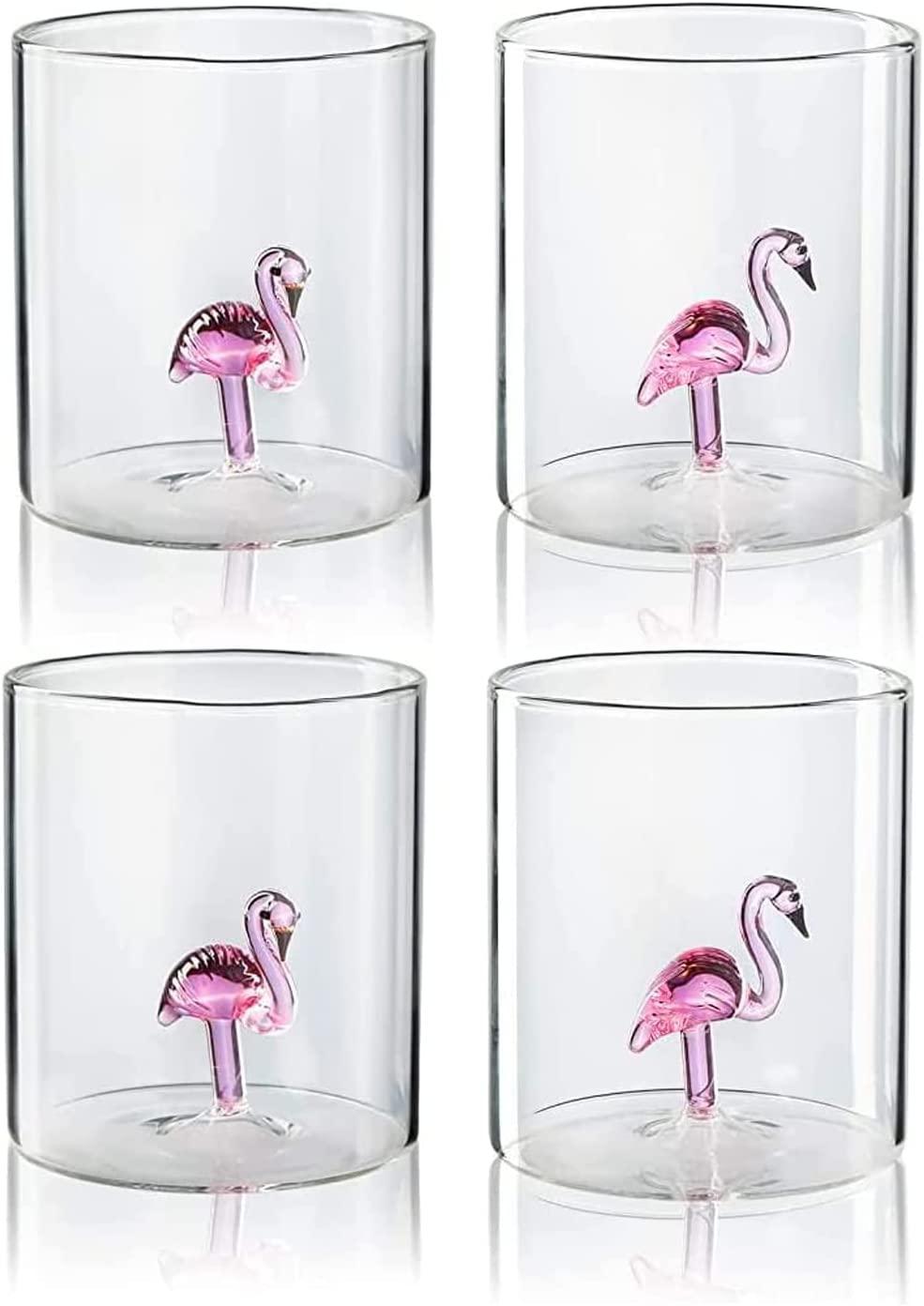 The Wine Savant Flamingo Pitcher & 4 Glasses Set Decanter with 4 Pink Flamingo Glasses 9oz Elegant Glass Set, Great for Water Iced Tea, Sangria, Lemonade, and More! 1300ml 9" H, Cute! by The Wine Savant - Vysn