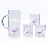 The Wine Savant Flamingo Pitcher & 4 Glasses Set Decanter with 4 Pink Flamingo Glasses 9oz Elegant Glass Set, Great for Water Iced Tea, Sangria, Lemonade, and More! 1300ml 9" H, Cute! by The Wine Savant - Vysn