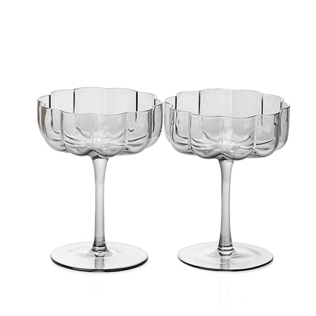 The Wine Savant Flower Vintage Glass Coupes 7oz Colorful Cocktail, Martini & Champagne Glasses, Prosecco, Mimosa Glasses Set, Cocktail Glass Set, Bar Glassware Luster Glasses 4" X 5" (Smoke Grey) by The Wine Savant - Vysn