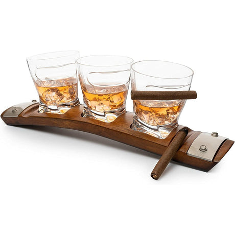 The Wine Savant Glass & Coaster & with 3 Whiskey Glasses Slot to Hold, Whiskey Glass Gift Set, Rest, Accessory Set Gift for Dad, Men Home Office Decor Gifts, Gifts for Dad by The Wine Savant - Vysn