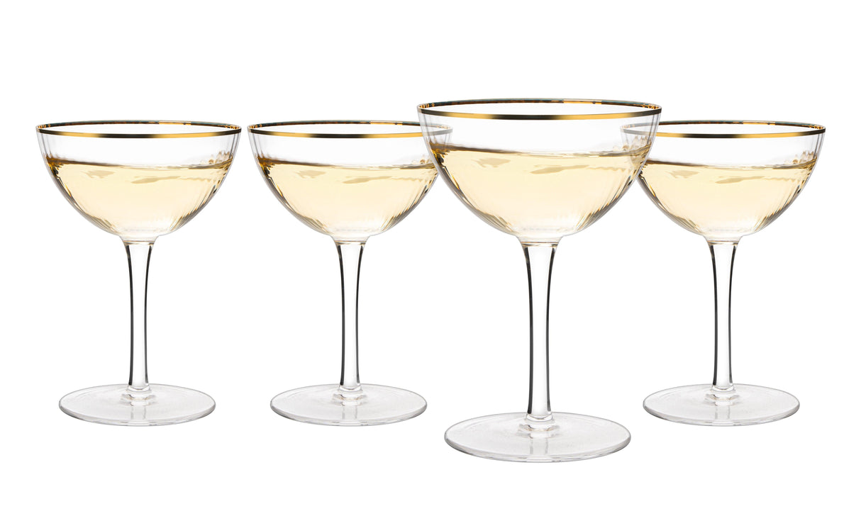 The Wine Savant Gold Rim Glasses 6 oz, Set of 4 Gold Rim Classic Manhattan Glasses For Martini, Cocktails, Champagne, Water & Wine - Classic Coupes Gilded Rimed, Crystal with Stems, Coupe by The Wine Savant - Vysn