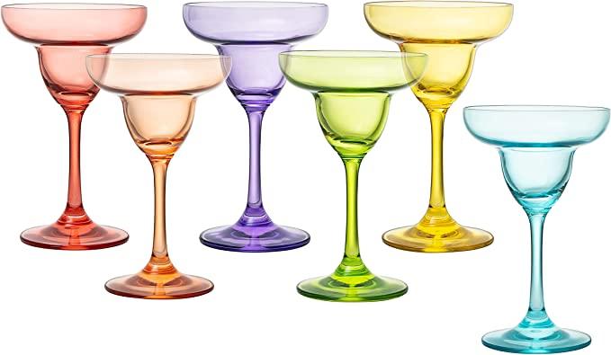 The Wine Savant Hand Blown Colorful Margarita & Martini Glass (Set of 6) – Fancy 7.4oz Luxury Hand Blown For Cocktails, Water, Wine, Juice, & Champagne Glasses Cinco de Mayo Large Party, Set of 6 by The Wine Savant - Vysn