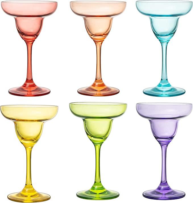 The Wine Savant Hand Blown Colorful Margarita & Martini Glass (Set of 6) – Fancy 7.4oz Luxury Hand Blown For Cocktails, Water, Wine, Juice, & Champagne Glasses Cinco de Mayo Large Party, Set of 6 by The Wine Savant - Vysn