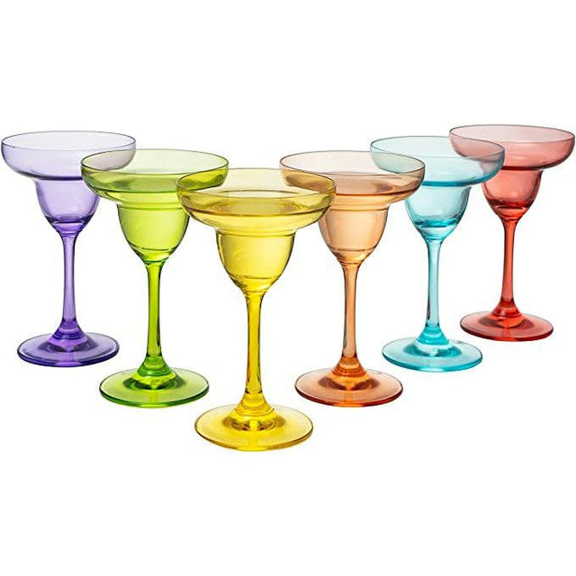 The Wine Savant Hand Blown Colorful Margarita & Martini Glass (Set of 6) – Fancy 7.4oz Luxury Hand Blown For Cocktails, Water, Wine, Juice, & Champagne Glasses Cinco de Mayo Large Party, Set of 6 by The Wine Savant - Vysn