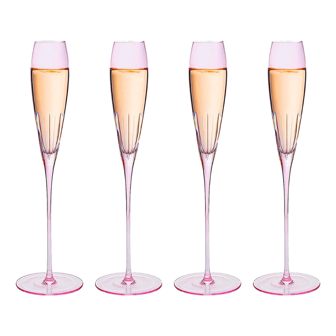 The Wine Savant Parisian Performance Glassware French Paris Collection Crystal Pink Glasses, Red & White Wines For Weddings Present Everyday Beautiful Gift Anniversary (Champagne) by The Wine Savant - Vysn