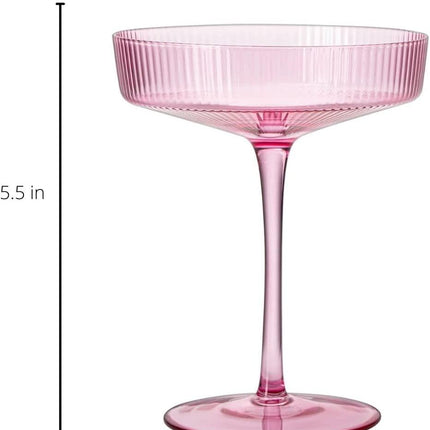 The Wine Savant Ribbed Coupe Cocktail Glasses 8 oz | Set of 2 | Classic Manhattan Glasses For Cocktails, Champagne Coupe, Ripple Coupe Glasses, Art Deco Gatsby Vintage, Crystal with Stems (Rose Pink) by The Wine Savant - Vysn