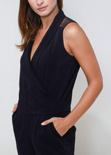 V-Neck Sleeveless Romper In Black by Shop at Konus - Vysn