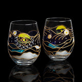 Vincent Van Gogh Wine Glasses Artisanal Hand Painted Stemless Set of 2 - The Wine Savant - 2 Set of Tumblers - Artistic Gift Idea for Her, Him, Birthday, Housewarming - Extra Large Goblets (18.5 OZ) by The Wine Savant - Vysn