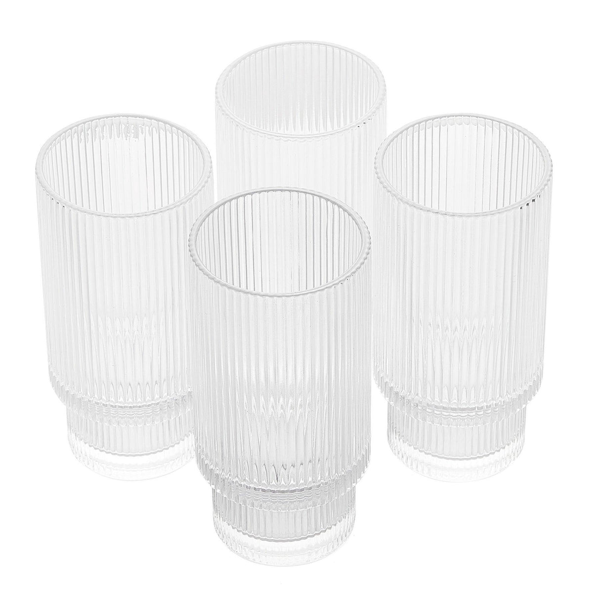 Vintage Art Deco Crystal Highball Ribbed Glass Set of 4 - Ripple, Collins Glassware 14oz Classic Crystal Cocktail Glasses Perfect for Water, Champagne, Beer, Juice, Tom Cocktails - Barware Tumblers by The Wine Savant - Vysn