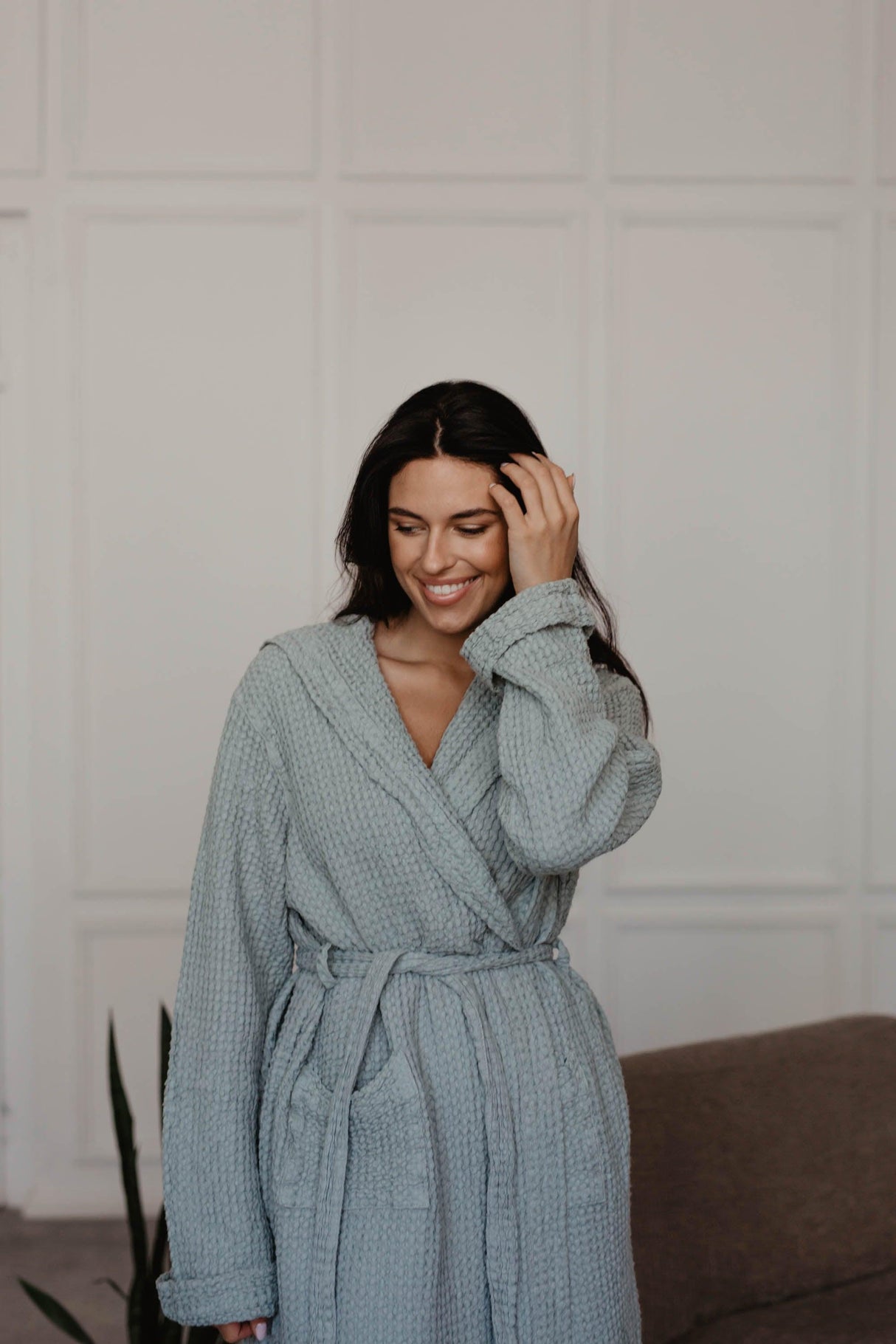 Waffle linen bathrobe Snuggle by AmourLinen - Vysn