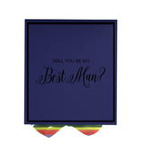 Will You Be My Best man? Proposal Box Navy - Border - Rainbow Ribbon by Tshirt Unlimited - Vysn