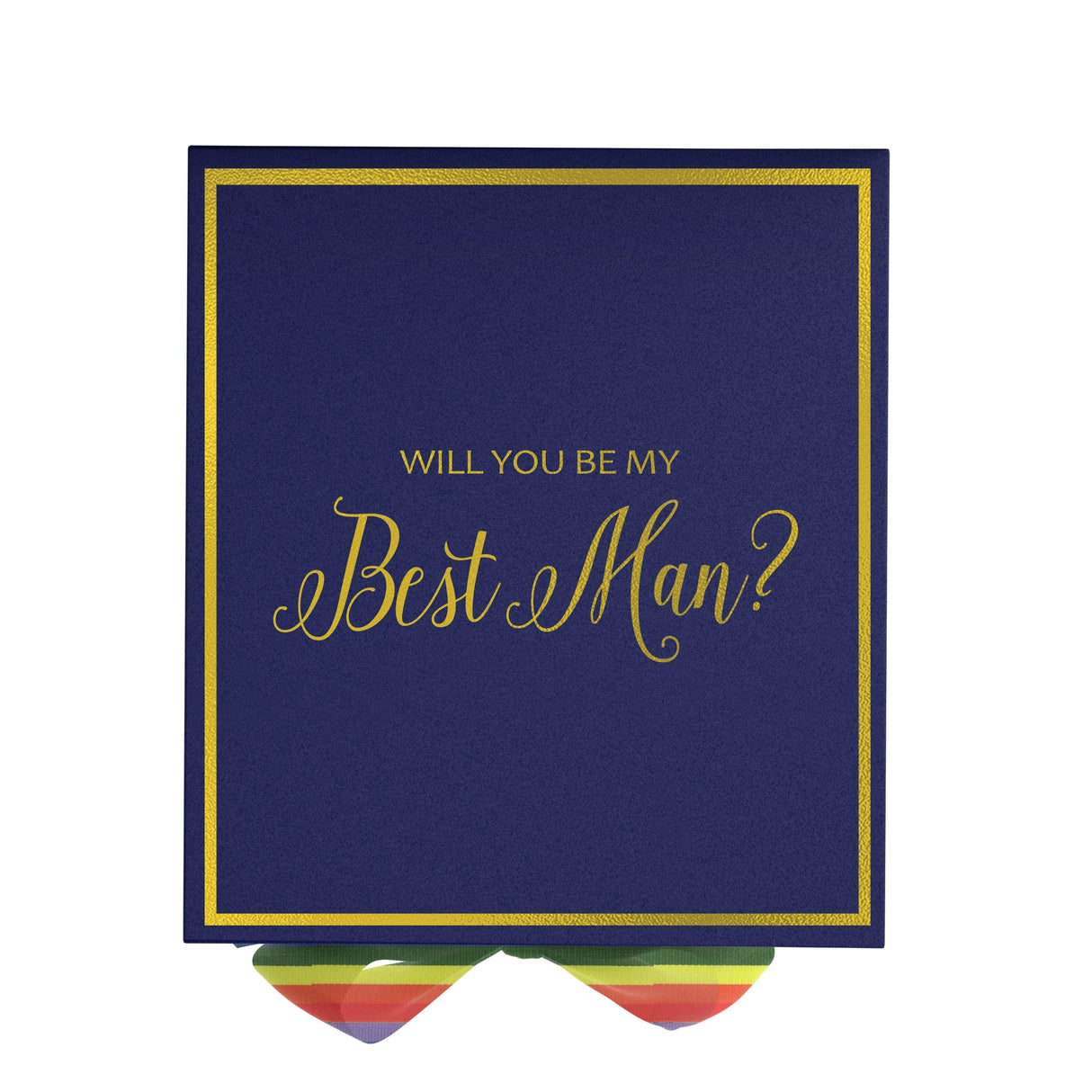 Will You Be My Best man? Proposal Box Navy - Border - Rainbow Ribbon by Tshirt Unlimited - Vysn