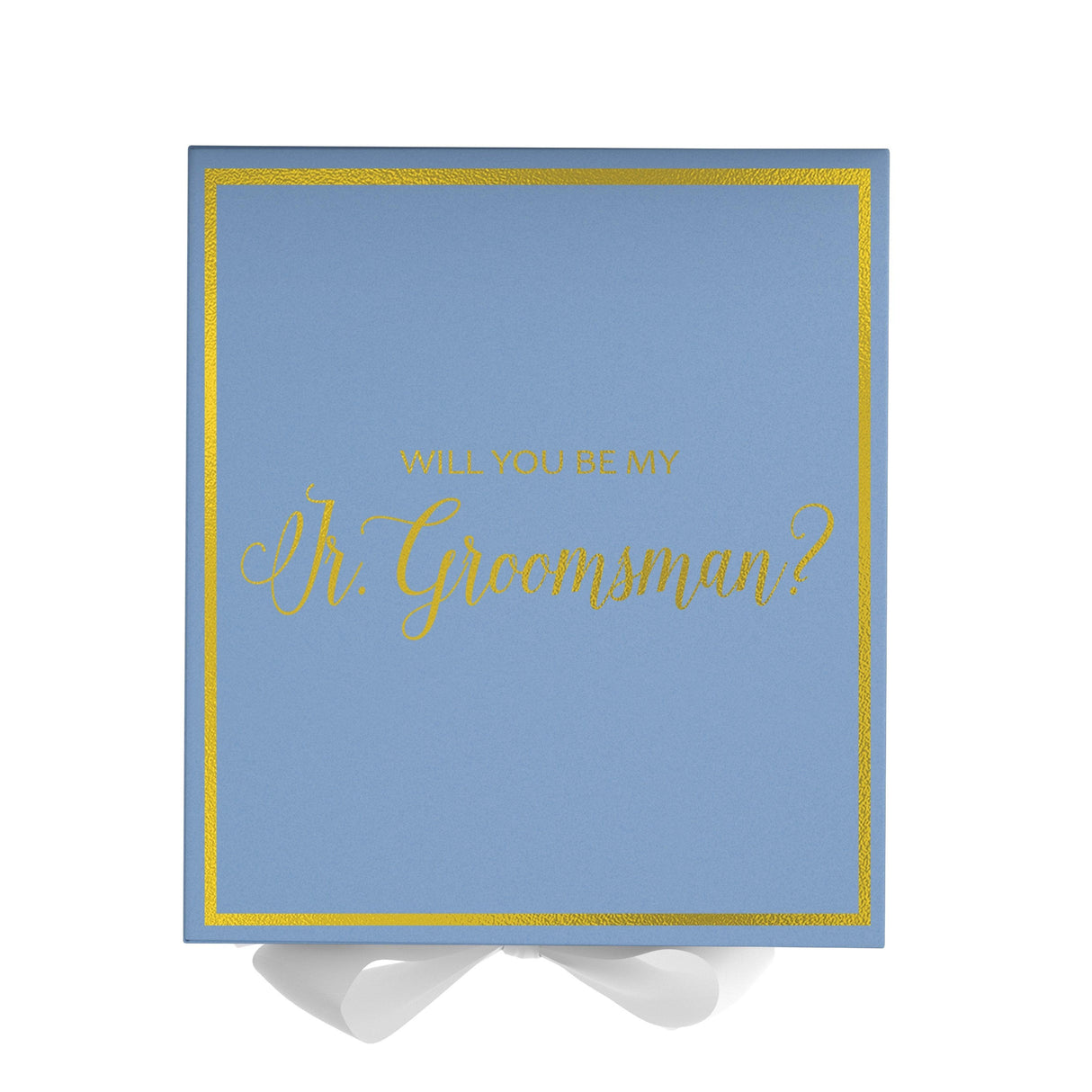 Will You Be My jr groomsman? Proposal Box Light Blue w/ white Bow- Border by Tshirt Unlimited - Vysn