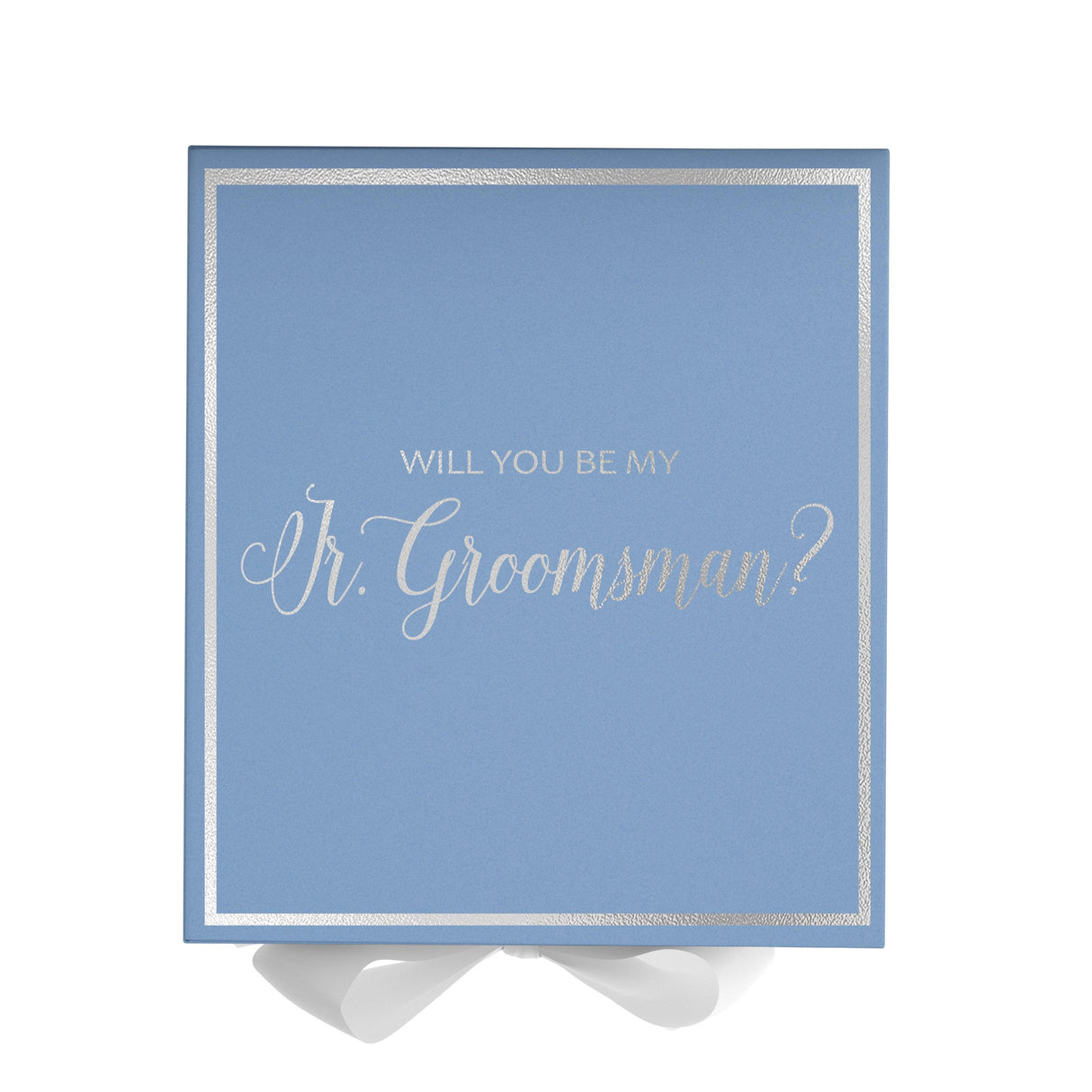 Will You Be My jr groomsman? Proposal Box Light Blue w/ white Bow- Border by Tshirt Unlimited - Vysn