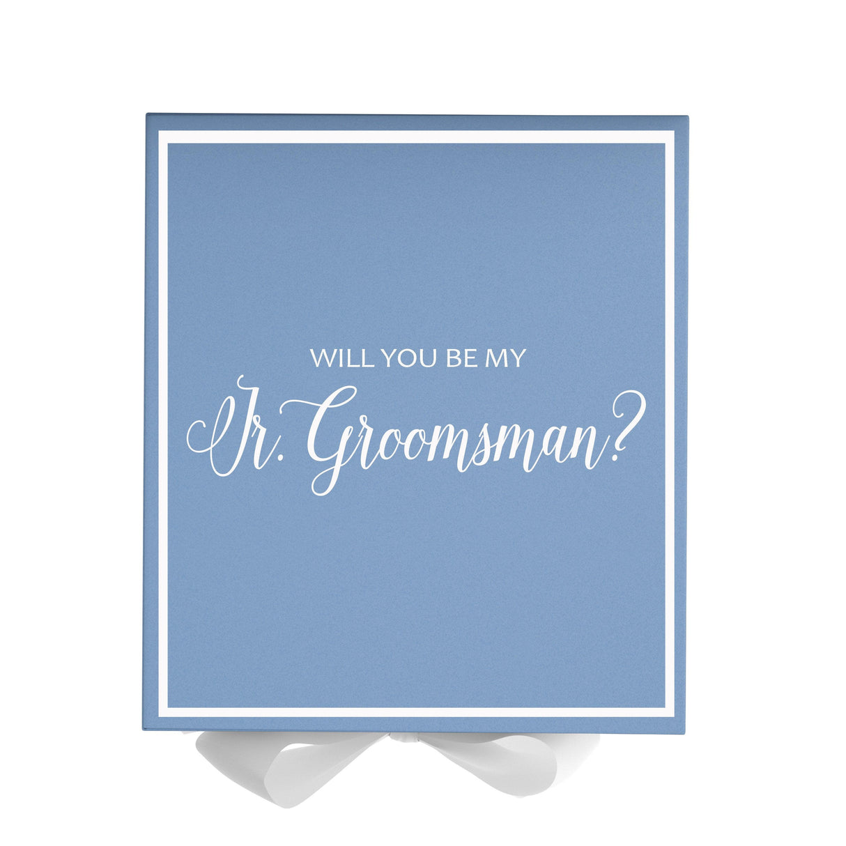 Will You Be My jr groomsman? Proposal Box Light Blue w/ white Bow- Border by Tshirt Unlimited - Vysn