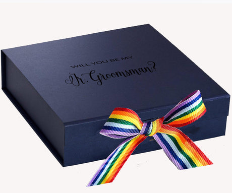 Will You Be My jr groomsman? Proposal Box Navy - No Border - Rainbow Ribbon by Tshirt Unlimited - Vysn