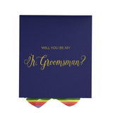 Will You Be My jr groomsman? Proposal Box Navy - No Border - Rainbow Ribbon by Tshirt Unlimited - Vysn