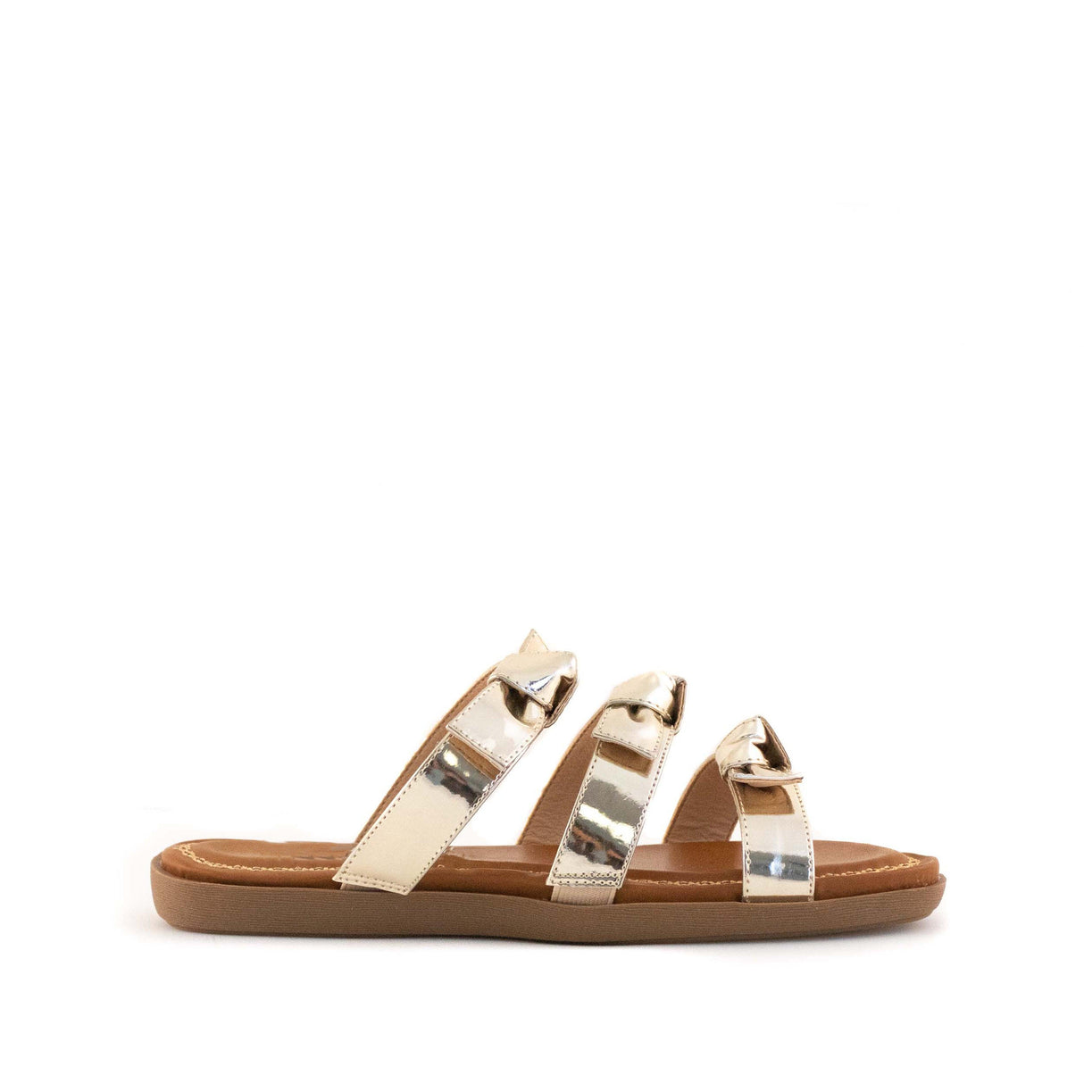 Women's Bristol Three Band Tie Sandal Gold by Nest Shoes - Vysn