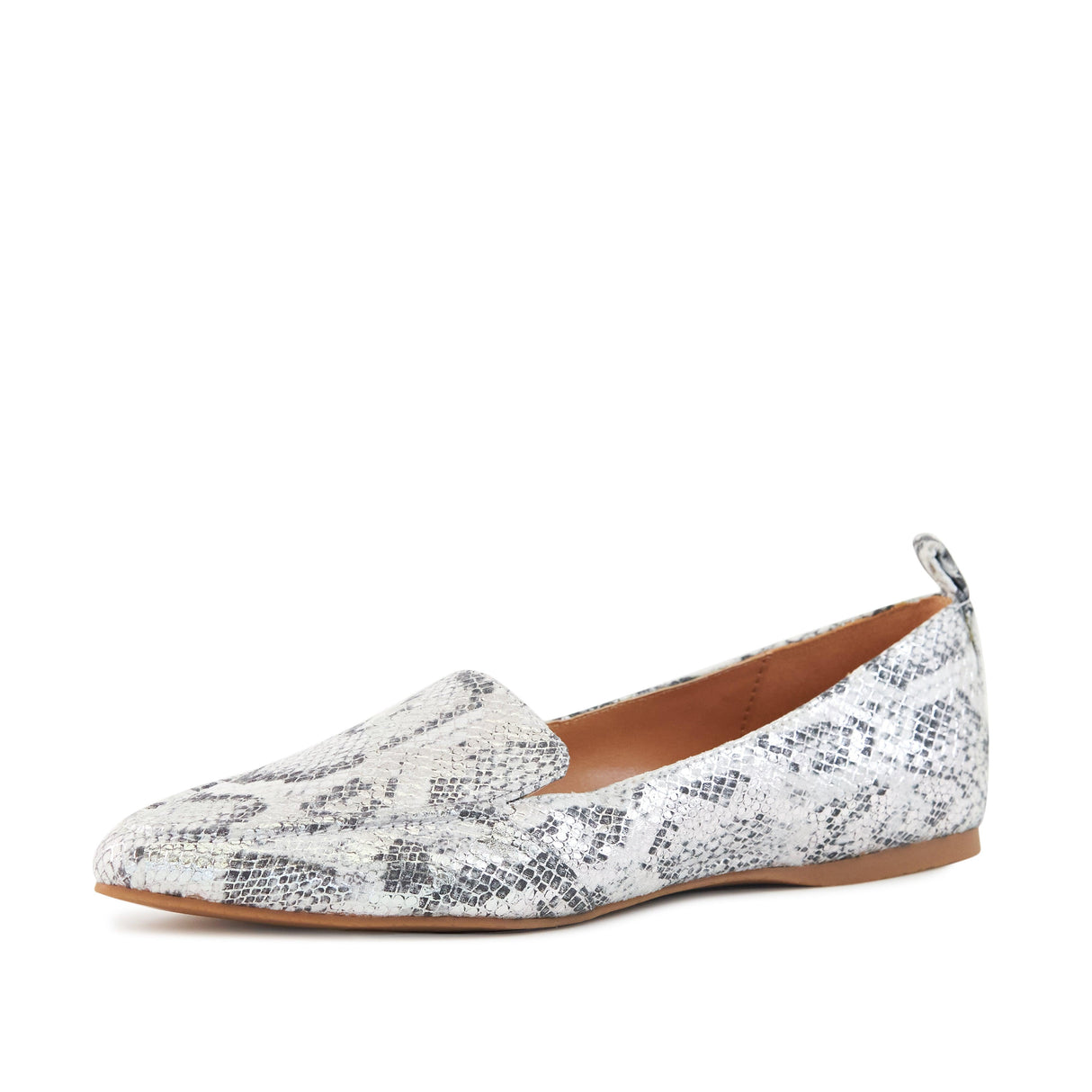 Women's Flat Socialite Silver Snake Skin by Nest Shoes - Vysn