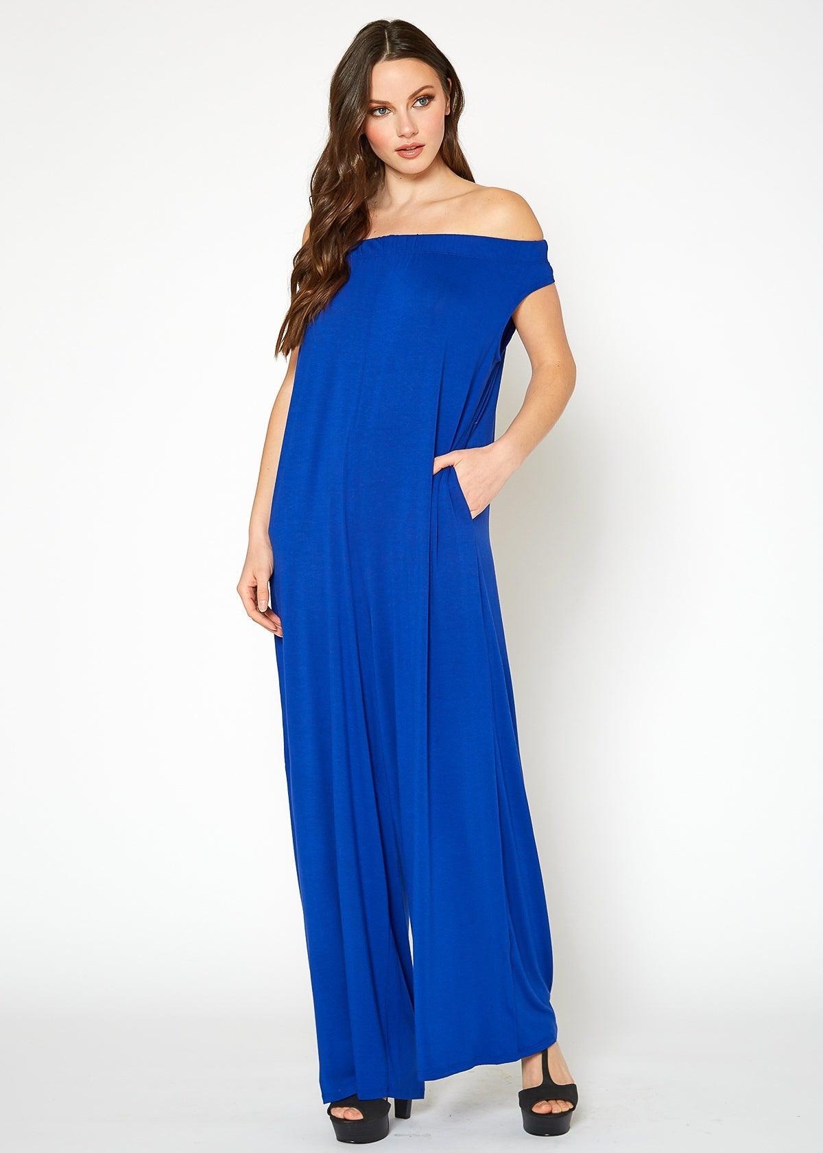 Women's Off Shoulder Wide Leg Jumpsuit With Pockets by Shop at Konus - Vysn