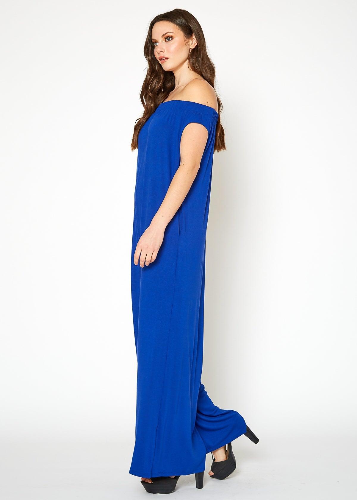 Women's Off Shoulder Wide Leg Jumpsuit With Pockets by Shop at Konus - Vysn