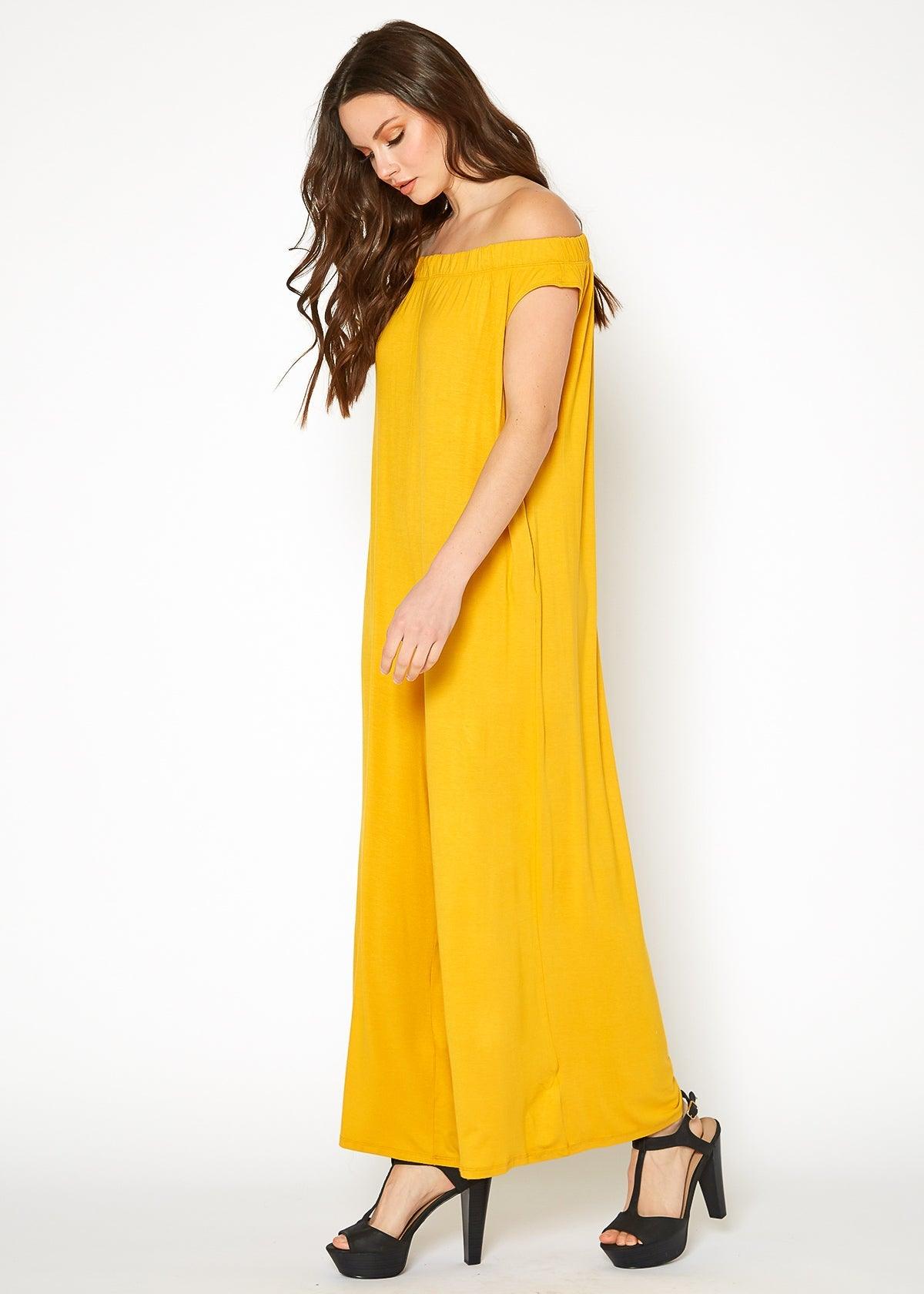 Women's Off Shoulder Wide Leg Jumpsuit With Pockets by Shop at Konus - Vysn