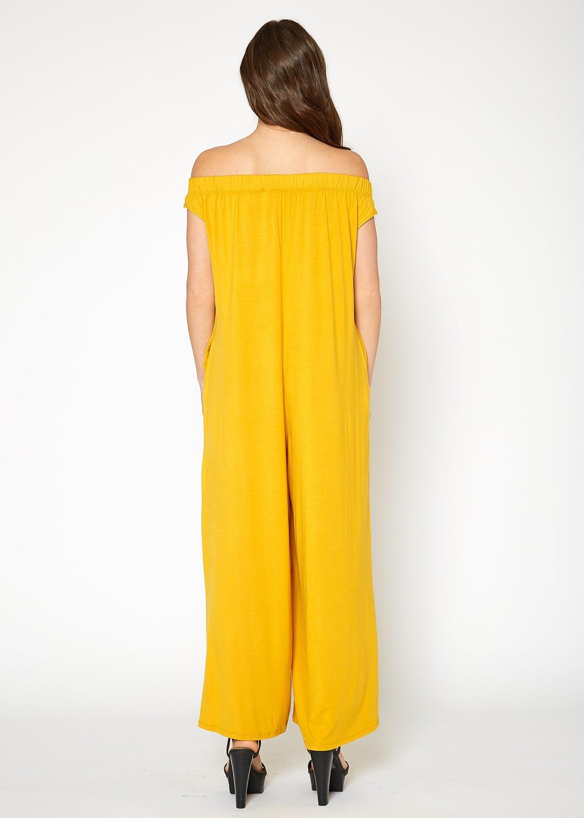 Women's Off Shoulder Wide Leg Jumpsuit With Pockets by Shop at Konus - Vysn