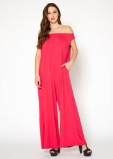 Women's Off Shoulder Wide Leg Jumpsuit With Pockets by Shop at Konus - Vysn