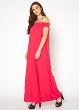 Women's Off Shoulder Wide Leg Jumpsuit With Pockets by Shop at Konus - Vysn