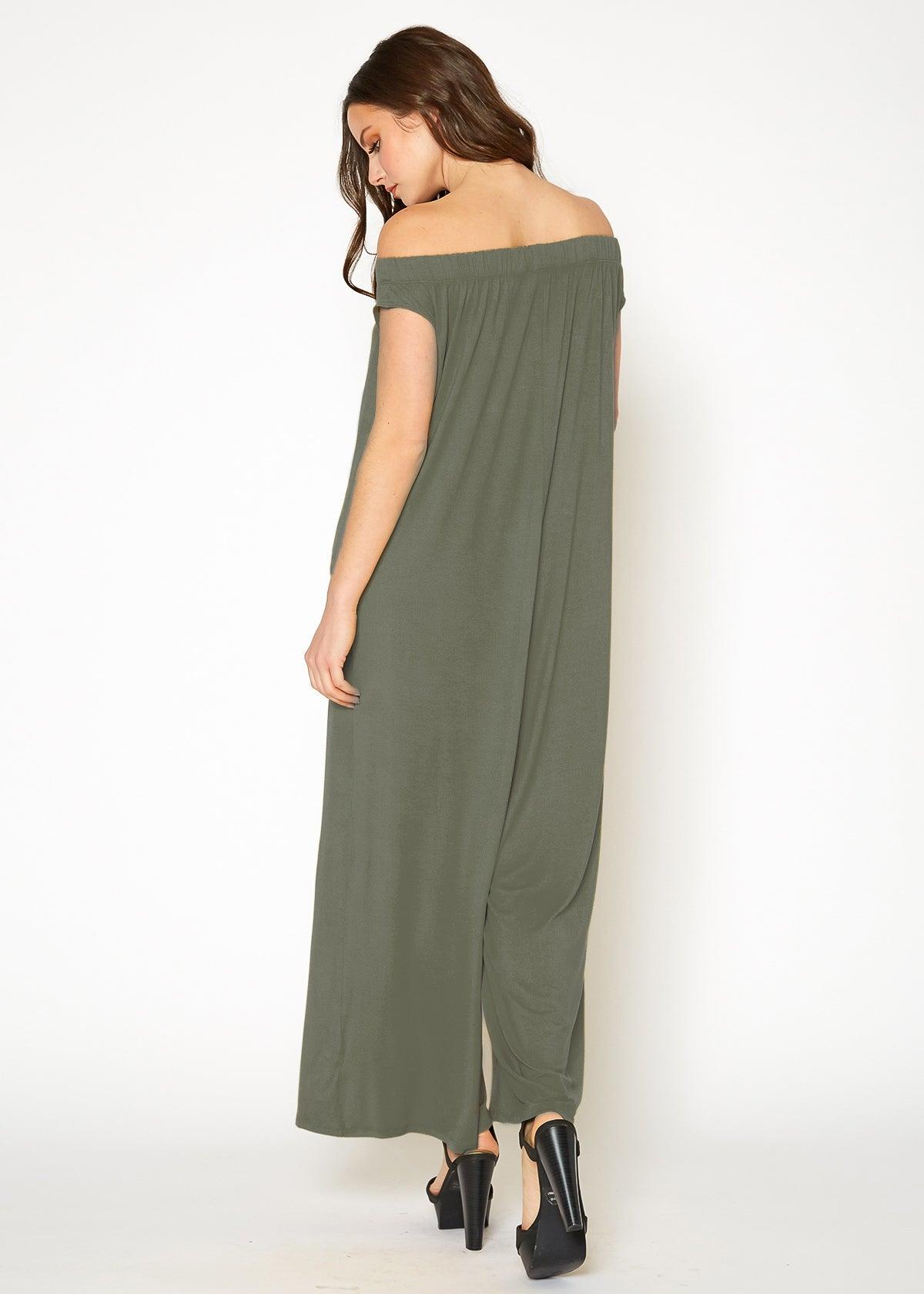 Women's Off Shoulder Wide Leg Jumpsuit With Pockets by Shop at Konus - Vysn