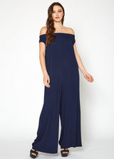 Women's Off Shoulder Wide Leg Jumpsuit With Pockets by Shop at Konus - Vysn