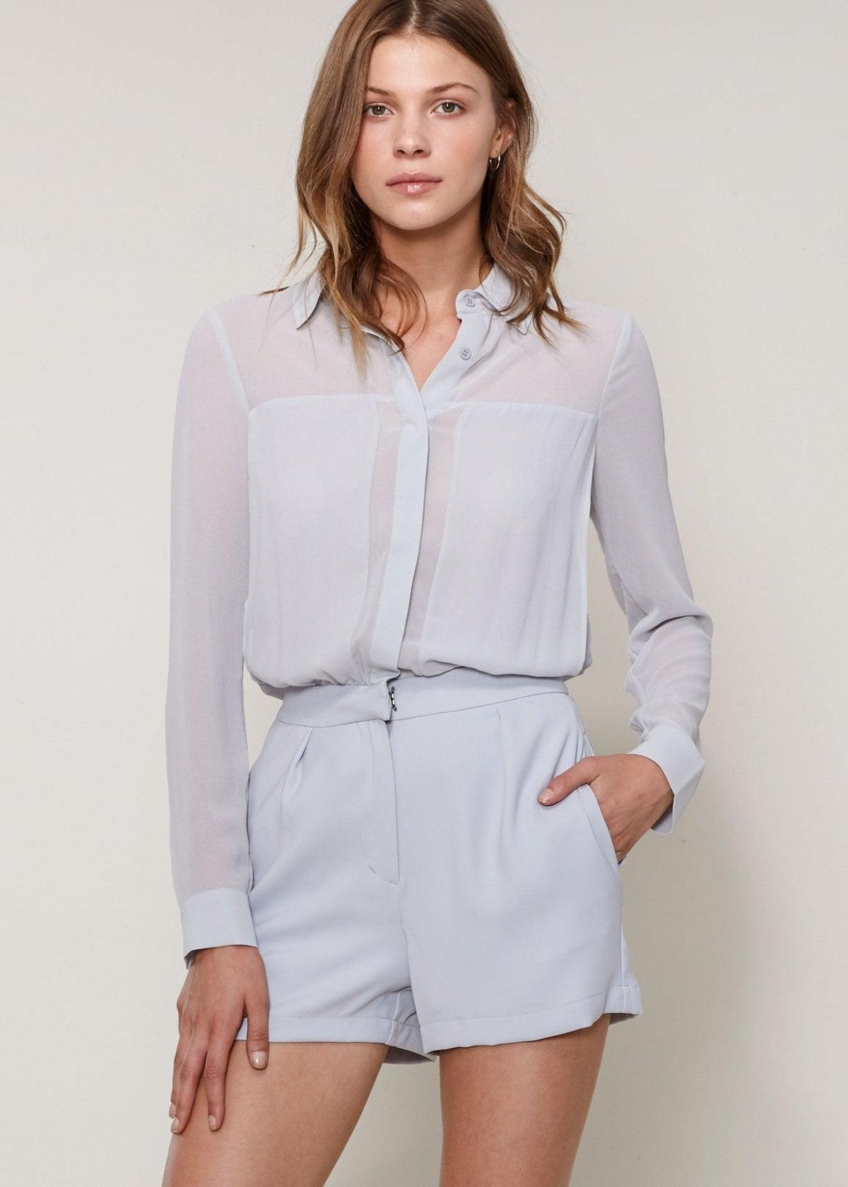 Women's Pleated Button Up Romper In Slate by Shop at Konus - Vysn