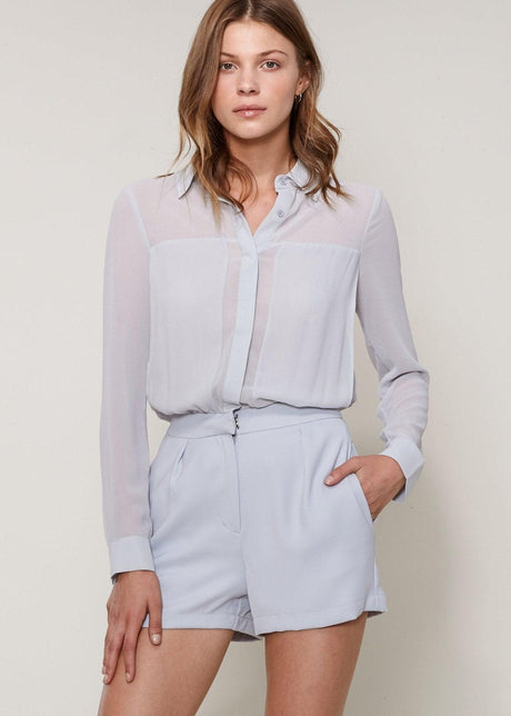 Women's Pleated Button Up Romper In Slate by Shop at Konus - Vysn