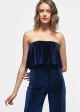 Women's Ribbed Velvet Tube Top Jumpsuit In Ultra Marine by Shop at Konus - Vysn