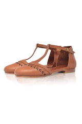 Wonderland T-strap Leather Flats by ELF - Vysn