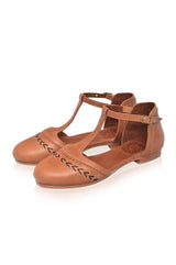 Wonderland T-strap Leather Flats by ELF - Vysn