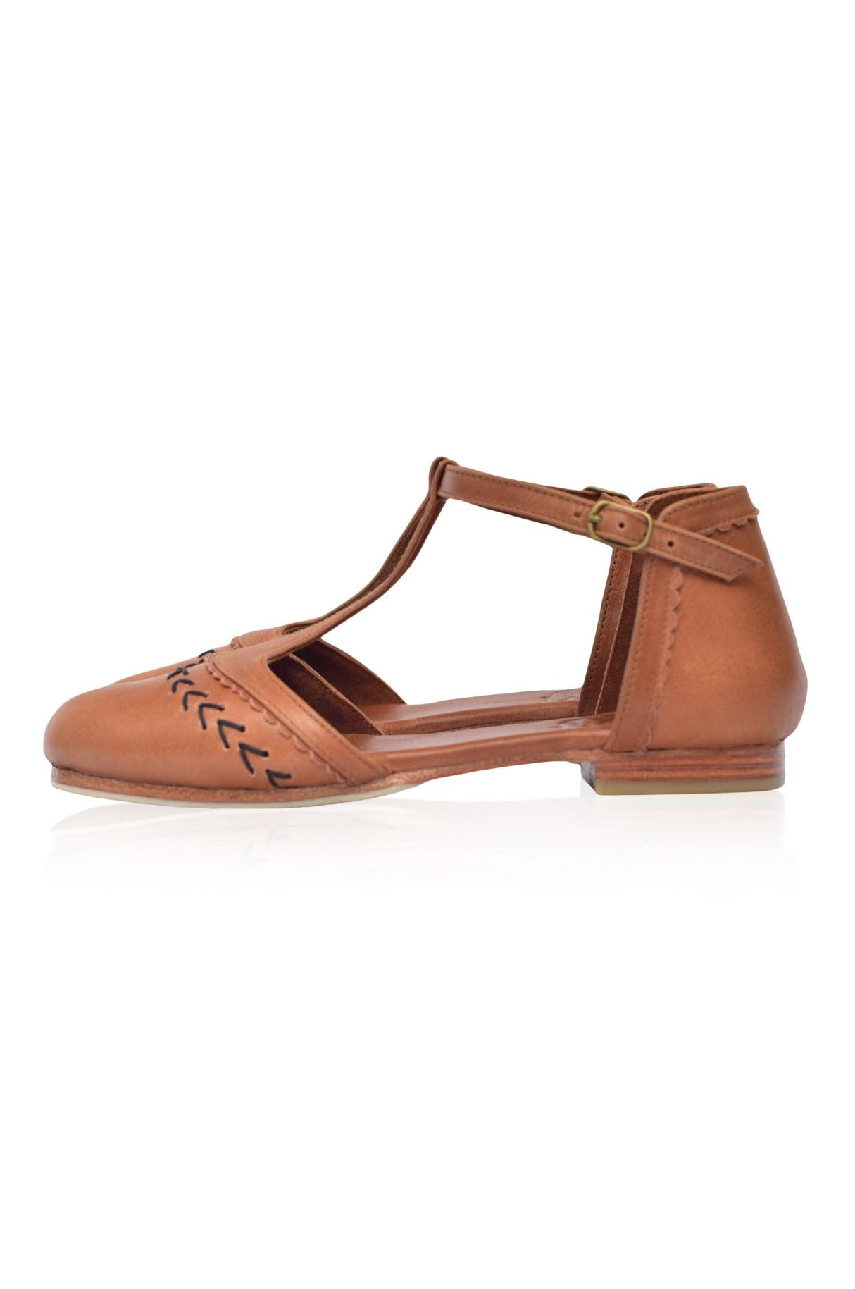 Wonderland T-strap Leather Flats by ELF - Vysn