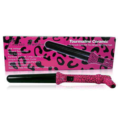 The Twister - 25mm-32mm Tourmaline-Infused Ceramic Pro Curling Wand - Hot Pink Leopard - Vysn