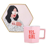 Yes, Girl Hexagon Mug & Saucer Set in Pink by The Bullish Store - Vysn